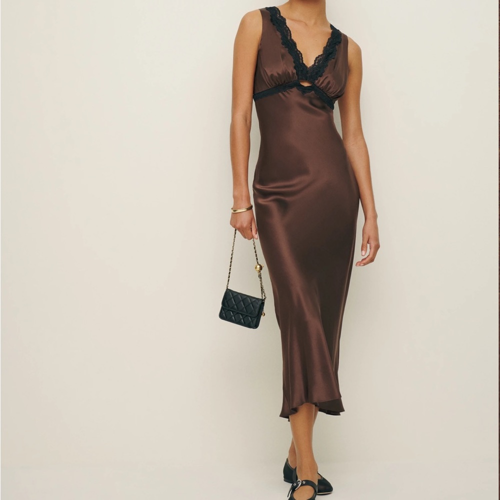 Reformation Chocolate Brown Silk Slip Dress